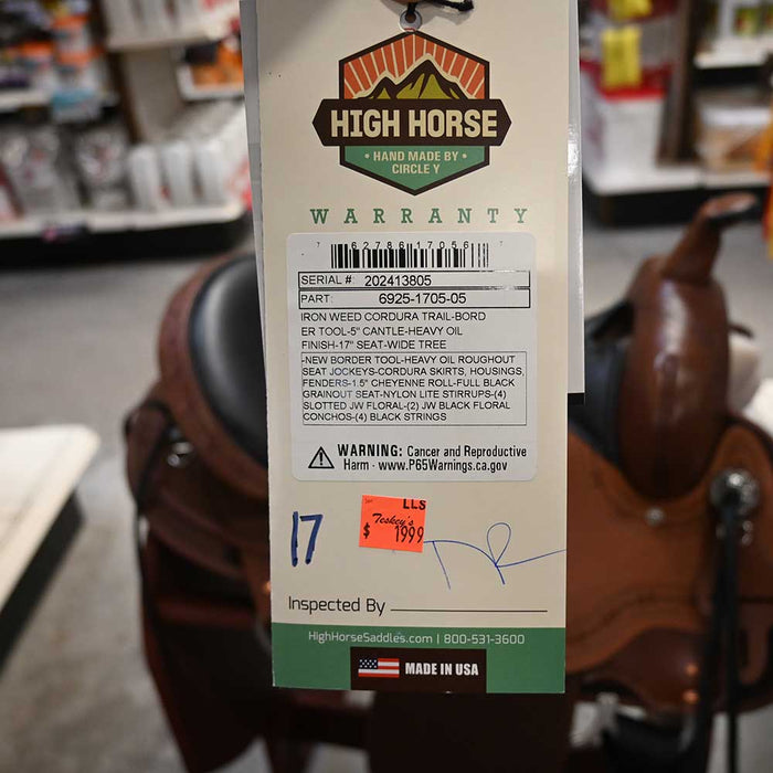 17" HIGH HORSE IRON WEED CORDURA TRAIL SADDLE Saddles - New High Horse