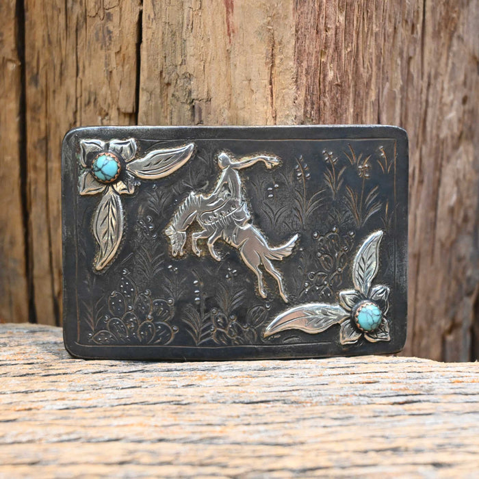 Will Daniel Buckin' Bronc Turquoise Belt Buckle