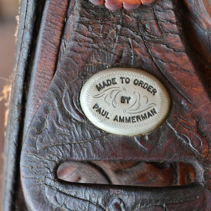 15" USED PAUL AMMERMAN TEAM ROPING SADDLE