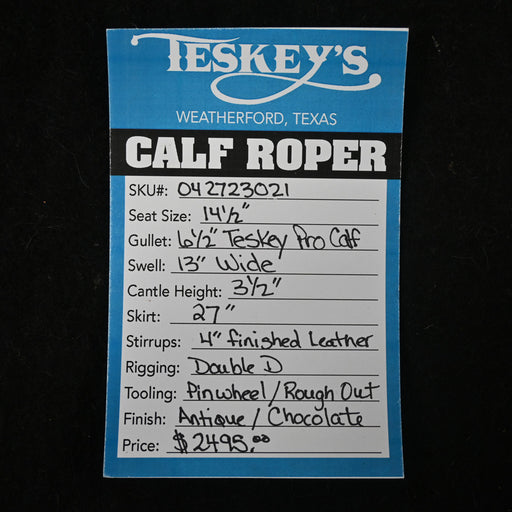 14.5" TESKEY'S CALF ROPING SADDLE Saddles - New Teskey's Saddlery