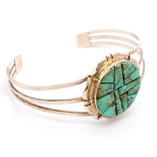Round Turquoise Inlayed Cuff Bracelet WOMEN - Accessories - Jewelry - Bracelets MISC