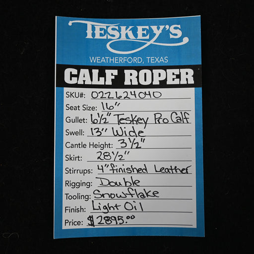 16" TESKEY'S CALF ROPING SADDLE Saddles - New Teskey's Saddlery