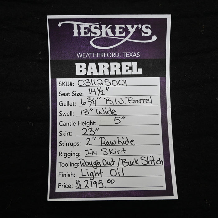 14.5" TESKEY'S BARREL SADDLE Saddles - New Teskey's Saddlery