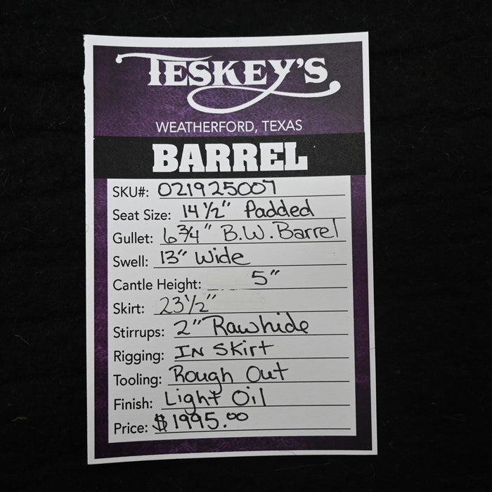 14.5" TESKEY'S BARREL SADDLE Saddles - New Teskey's Saddlery