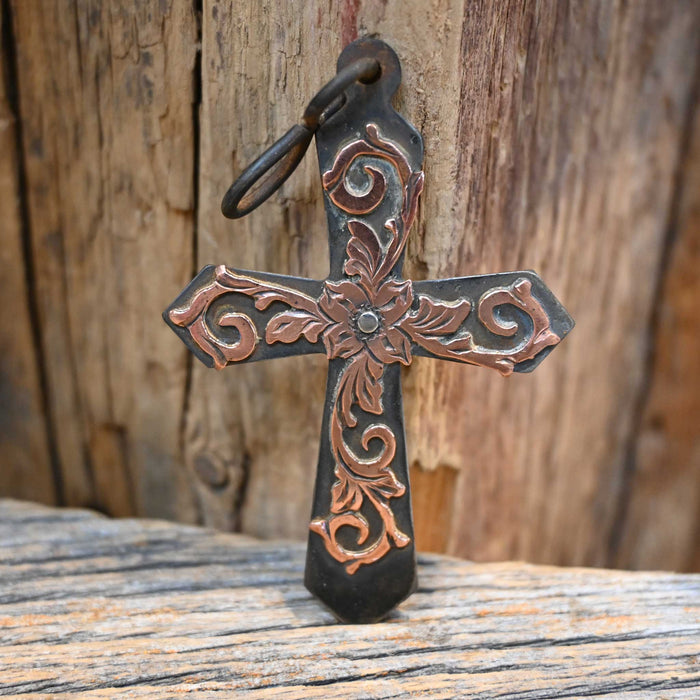 Will Daniel Copper Mounted Floral Cross Pendant