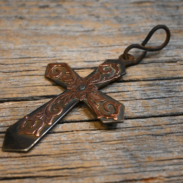 Will Daniel Copper Mounted Floral Cross Pendant