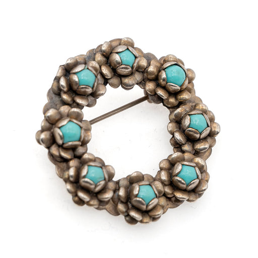 Vintage Sterling Turquoise Round Floral Pin WOMEN - Accessories - Jewelry - Pins & Pendants MISC