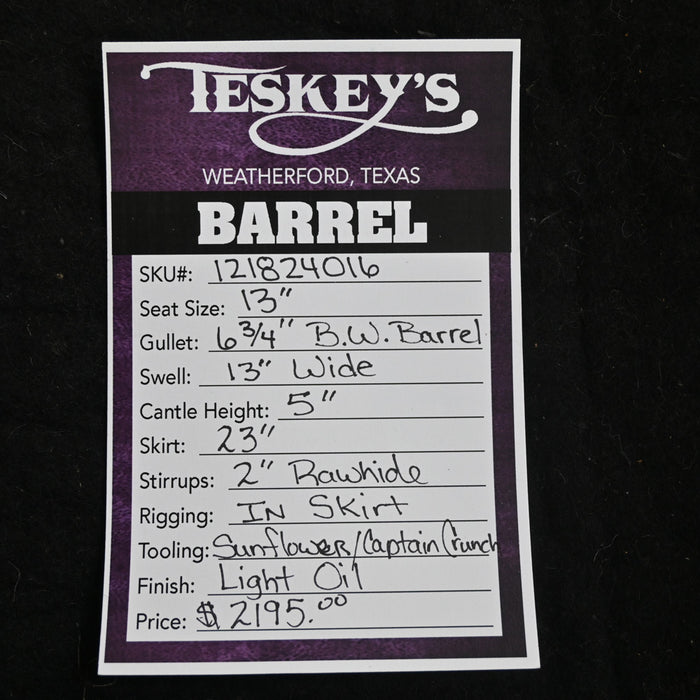 13" TESKEY'S BARREL SADDLE Saddles - New Teskey's Saddlery