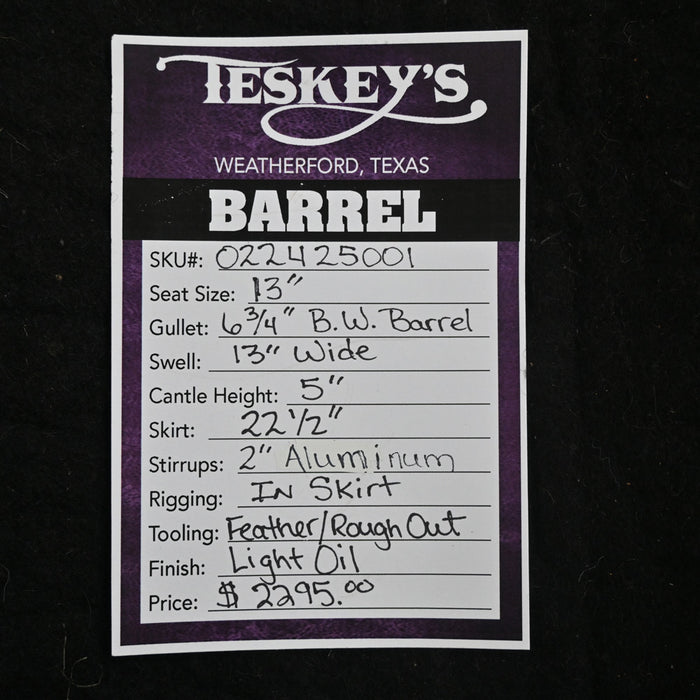13" TESKEY'S BARREL SADDLE Saddles - New Teskey's Saddlery