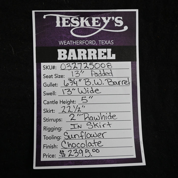 13" TESKEY'S BARREL SADDLE Saddles - New Teskey's Saddlery
