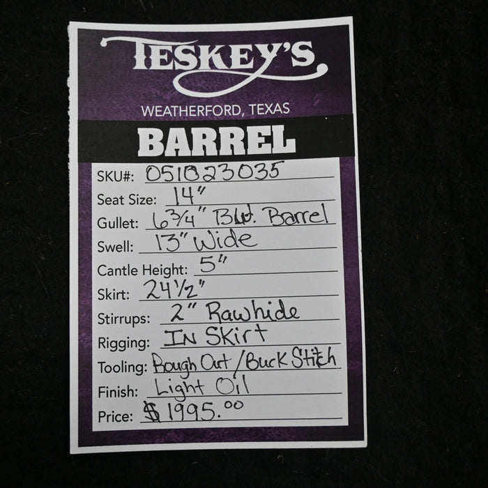 14" TESKEY'S BARREL SADDLE Saddles - New Teskey's Saddlery