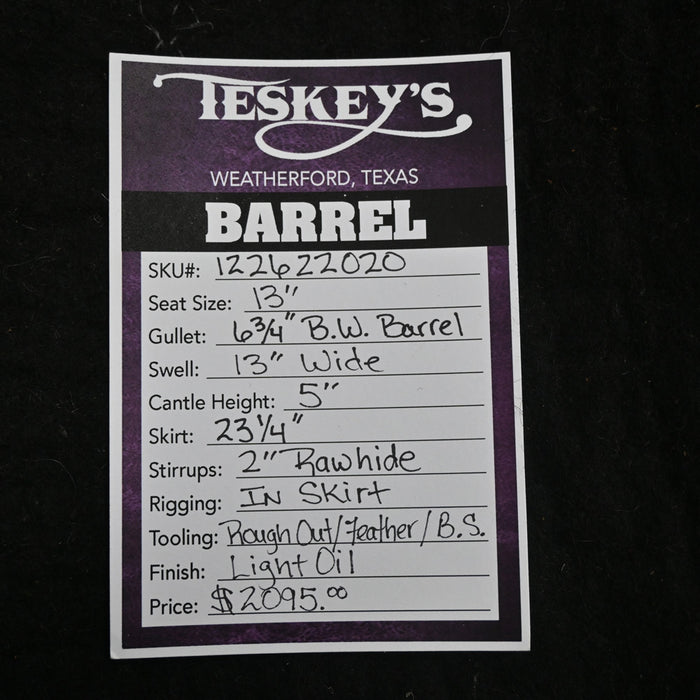 13" TESKEY'S BARREL SADDLE Saddles - New Teskey's Saddlery