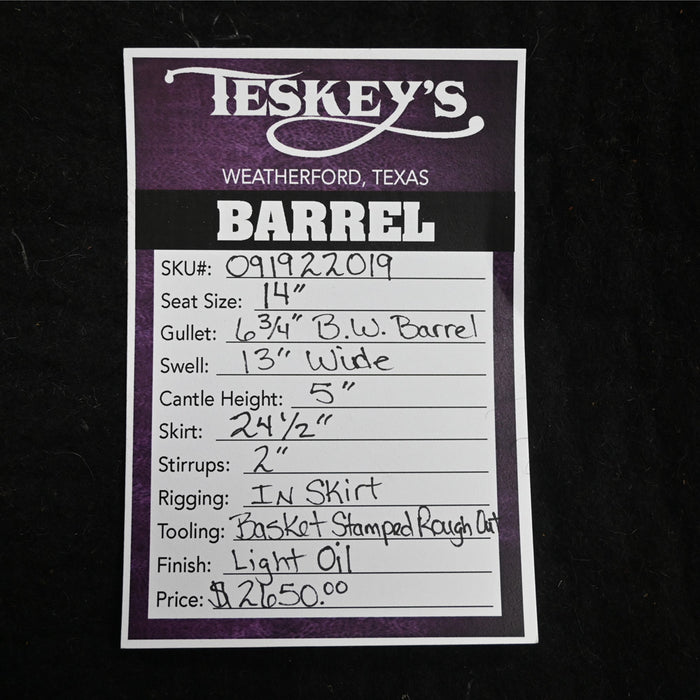 14" TESKEY'S BARREL SADDLE Saddles - New Teskey's Saddlery
