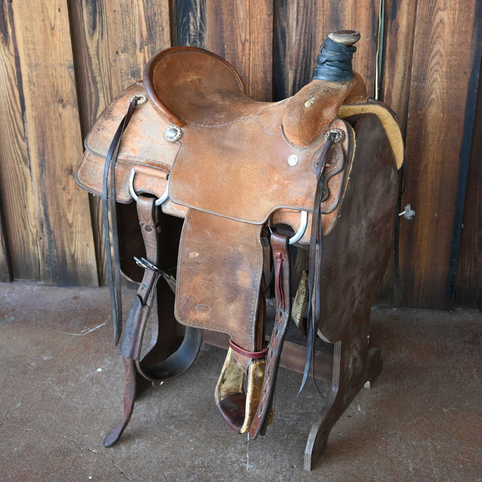 15.5" USED DAVID HASLERIG TEAM ROPING SADDLE