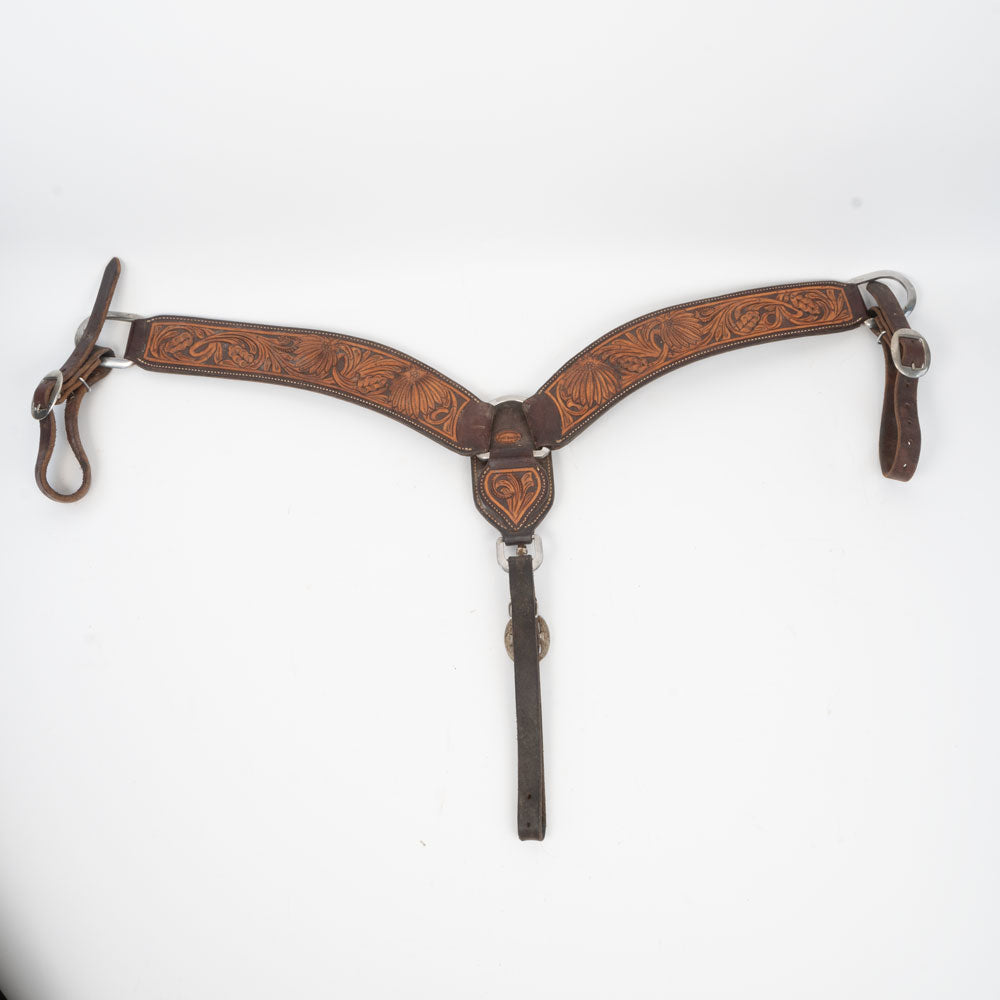 Used Jeff Smith Chocolate Poinsetta Floral Tooled Roping Breast Collar Sale Barn Teskey's