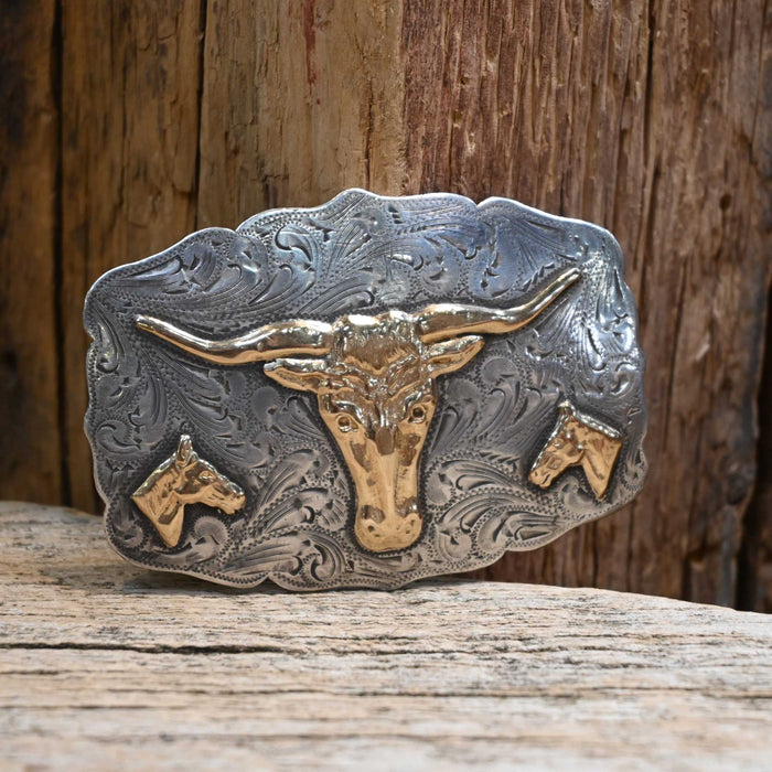Sterling Silver 10k Gold Longhorn Belt Buckle