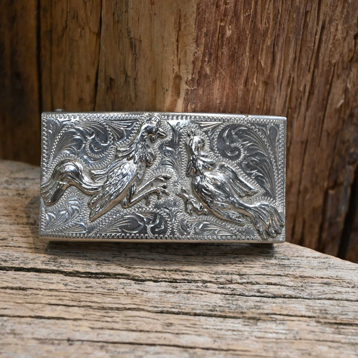 Vintage Rooster Fighting Sterling Silver Belt Buckle