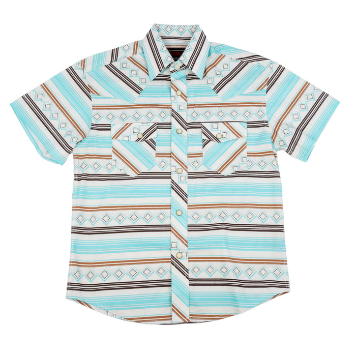 Rock & Roll Denim Boy's Teal Stripe Pearl Snap Shirt KIDS - Boys - Clothing - Shirts - Long Sleeve Shirts Panhandle