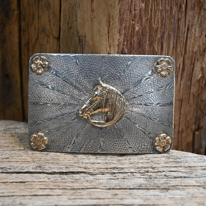 1950's Sunset Trails Horse & Roses Belt Buckle