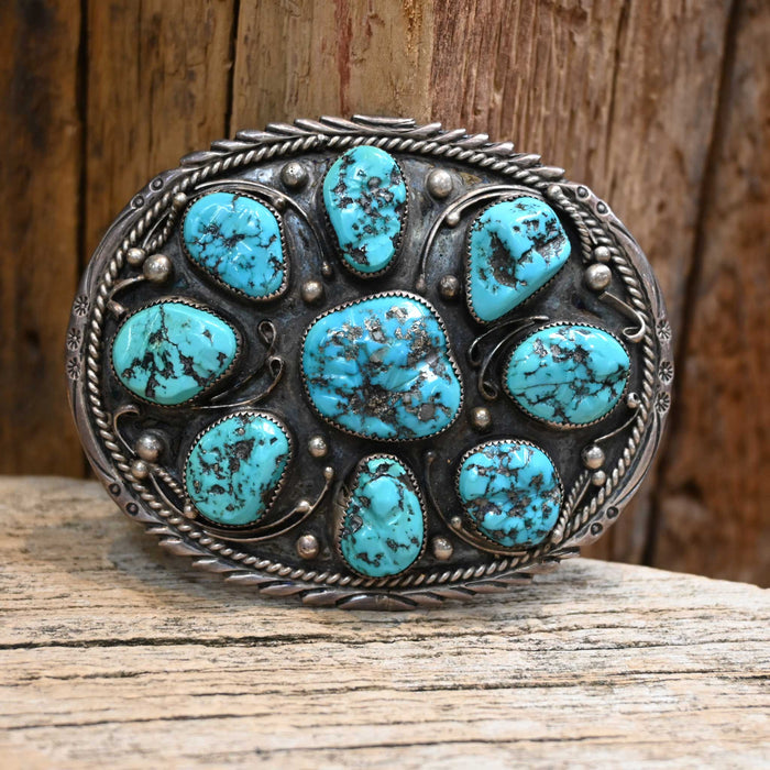 Vintage Sterling Silver & Turquoise Belt Buckle