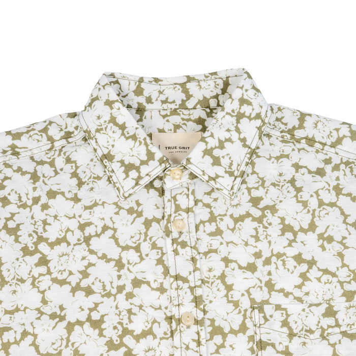True Grit Green Linen Button Down Shirt MEN - Clothing - Shirts - Short Sleeve TRUE GRIT