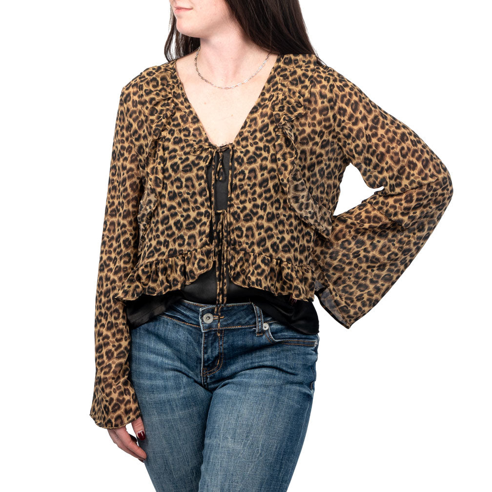 Sage The Label Leopard Chiffon Ruffle Top WOMEN - Clothing - Tops - Long Sleeved Sage The Label