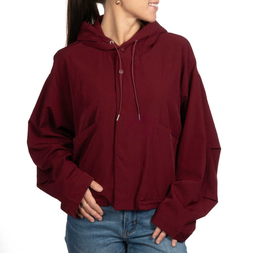 Wine Oversized Semi-Cropped Windbreaker Hoodie WOMEN - Clothing - Outerwear - Jackets La La Mia