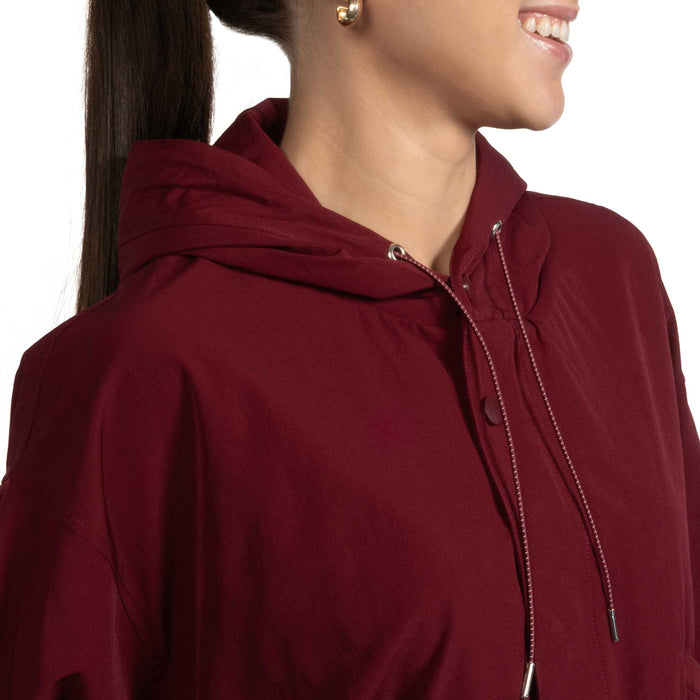 Wine Oversized Semi-Cropped Windbreaker Hoodie WOMEN - Clothing - Outerwear - Jackets La La Mia