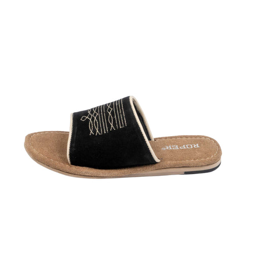 Roper Women's Hampton Black Cow Suede Slide Sandal WOMEN - Footwear - Sandals Roper Apparel & Footwear