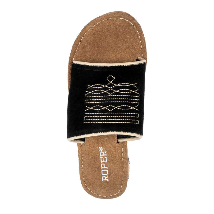 Roper Women's Hampton Black Cow Suede Slide Sandal WOMEN - Footwear - Sandals Roper Apparel & Footwear
