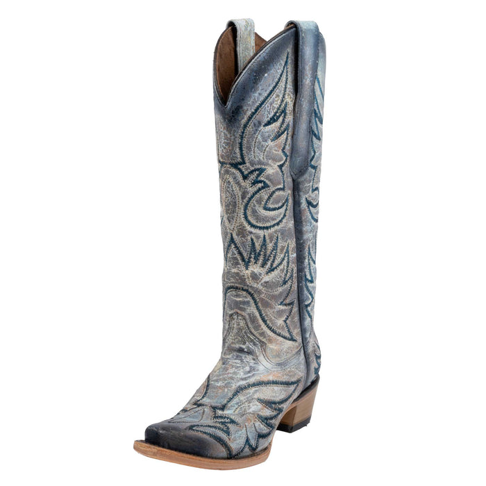 Corral Women's Tall Blue Crackled Embroidery Western Boot WOMEN - Footwear - Boots - Western Boots Corral Boots