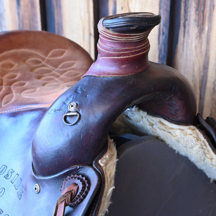 15" USED WOFFORD LEATHER CO. TEAM ROPING TROPHY SADDLE