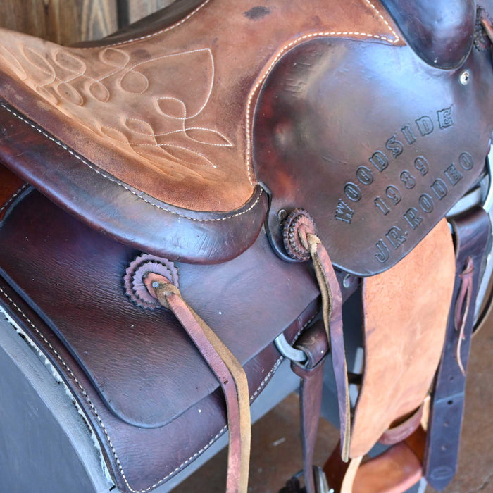 15" USED WOFFORD LEATHER CO. TEAM ROPING TROPHY SADDLE