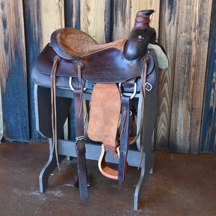 15" USED WOFFORD LEATHER CO. TEAM ROPING TROPHY SADDLE