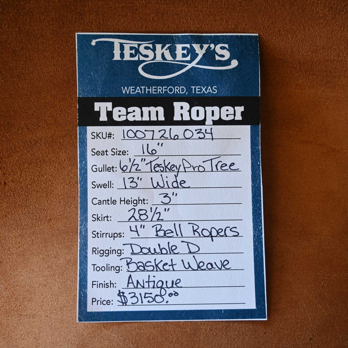 16" TESKEY'S TEAM ROPING SADDLE Saddles - New Teskey's Saddlery