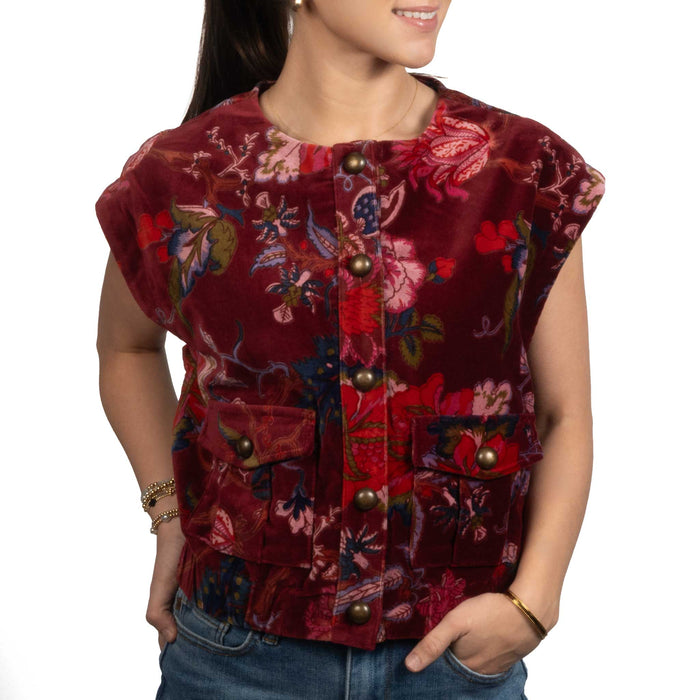 Ivy Jane Floral Velveteen Wine Vest WOMEN - Clothing - Outerwear - Vests Ivy Jane