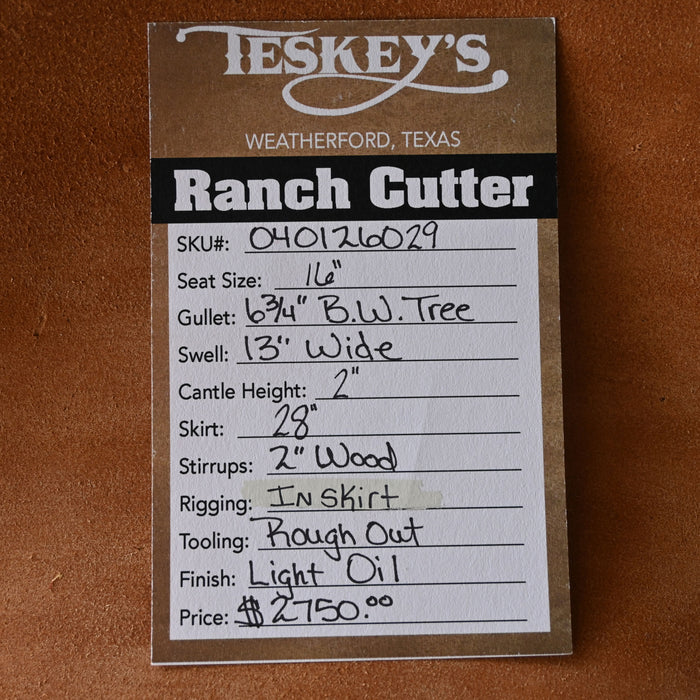 16" TESKEY'S PRO CUTTER RANCH CUTTER SADDLE Saddles - New Teskey's Saddlery