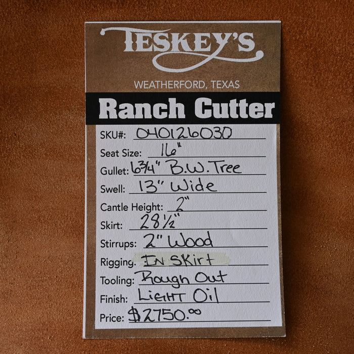 16" TESKEY'S PRO CUTTER RANCH CUTTER SADDLE Saddles - New Teskey's Saddlery