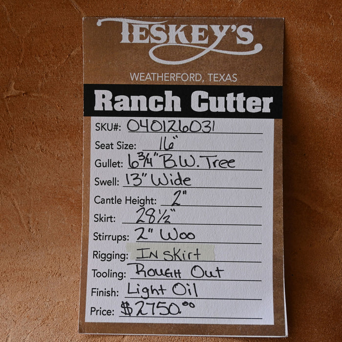 16" TESKEY'S PRO CUTTER RANCH CUTTER SADDLE Saddles - New Teskey's Saddlery