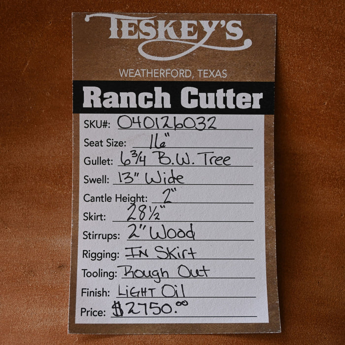 16" TESKEY'S PRO CUTTER RANCH CUTTER SADDLE Saddles - New Teskey's Saddlery