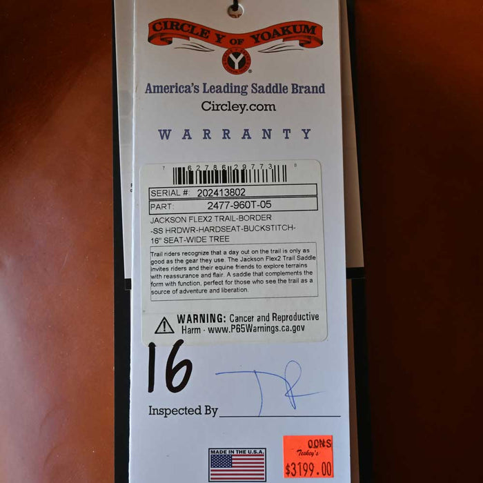 16" CIRCLE Y JACKSON FLEX2 TRAIL SADDLE Saddles - New Circle Y Saddlery