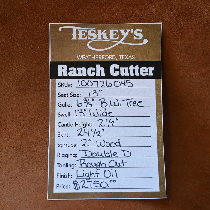 13" TESKEY'S PRO CUTTER RANCH CUTTER SADDLE