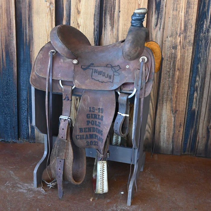 15" USED SHERIDAN TEAM ROPING TROPHY SADDLE