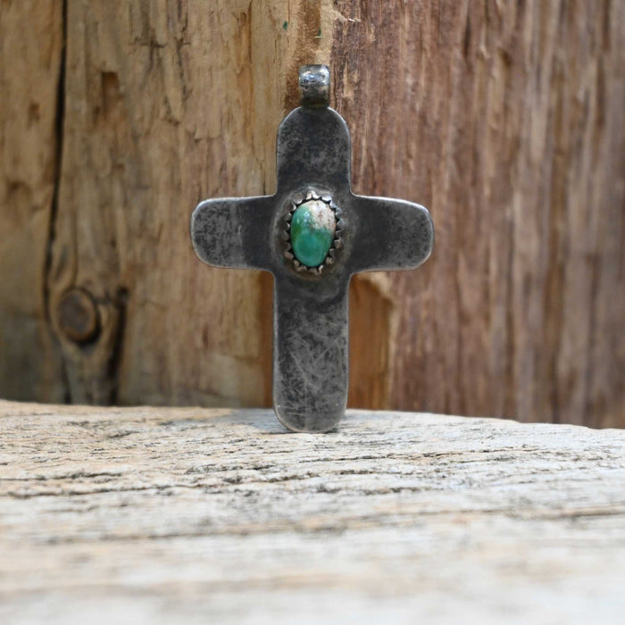 Turquoise & Sterling Silver Cross Pin