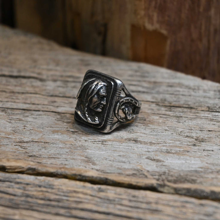 Vintage Size 9 Sterling Silver Cast Indian Chief Ring