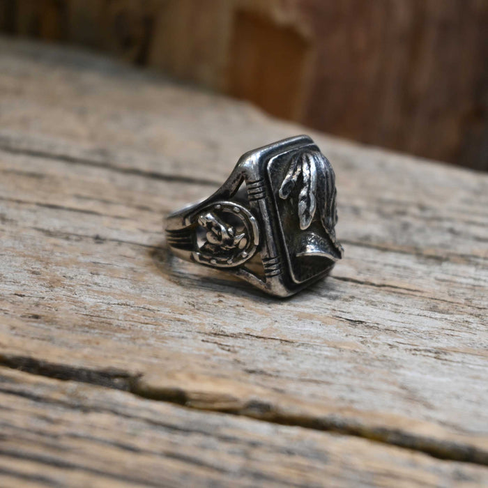 Vintage Size 9 Sterling Silver Cast Indian Chief Ring