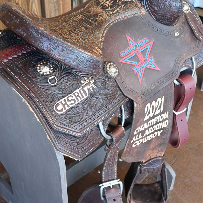 14" USED SLONE TEAM ROPING TROPHY SADDLE