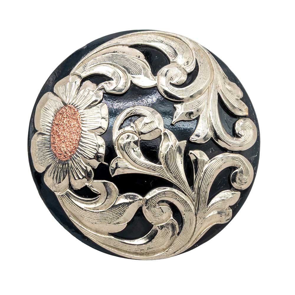 Silver Sunflower Scroll Screw Back Concho