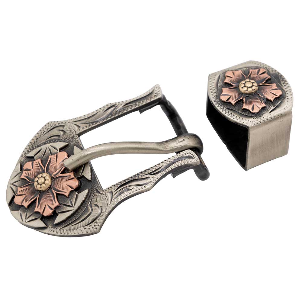 Flower Buckle With Copper Accents And Keeper