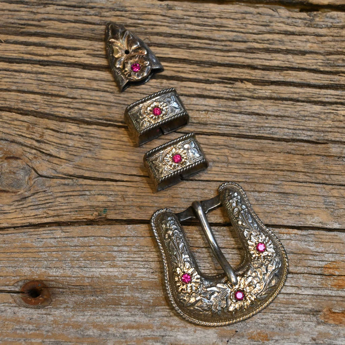 4pc. Belt Buckle w/Red Stones